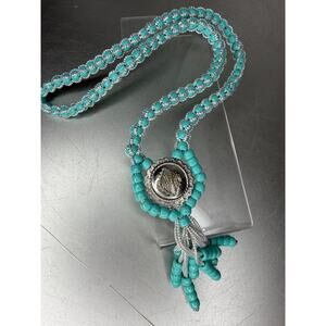 Vintage Turquoise Southwest Crochet Bead Weave Western Necklace Unique